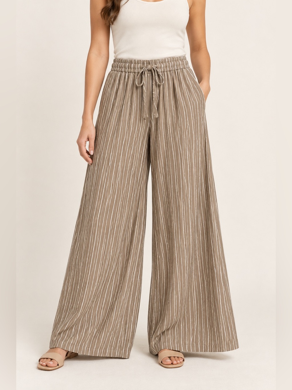 A.C.W. Ardene Contemporary Caramel Striped Palazzo Pants M NWOT